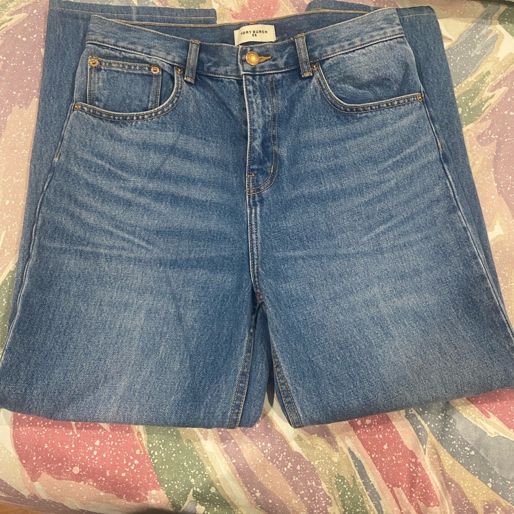 Tory Burch Blue Straight Leg Jeans with Natural Fade